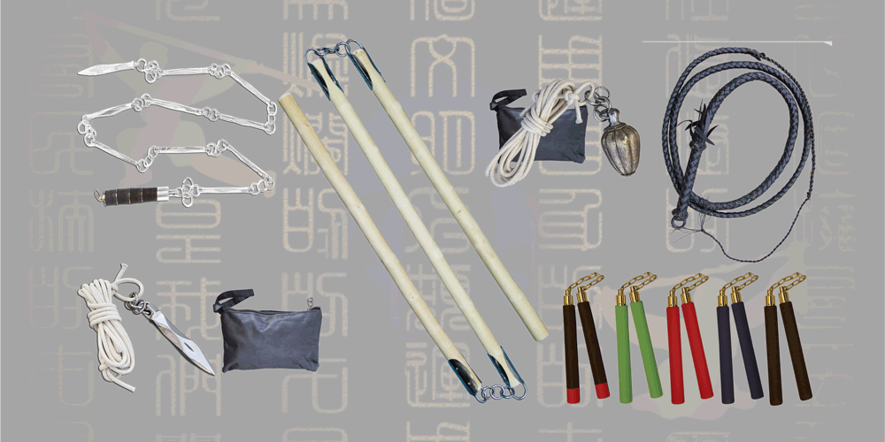 Martial arts nunchucks, rope dart and three-section staff weapons